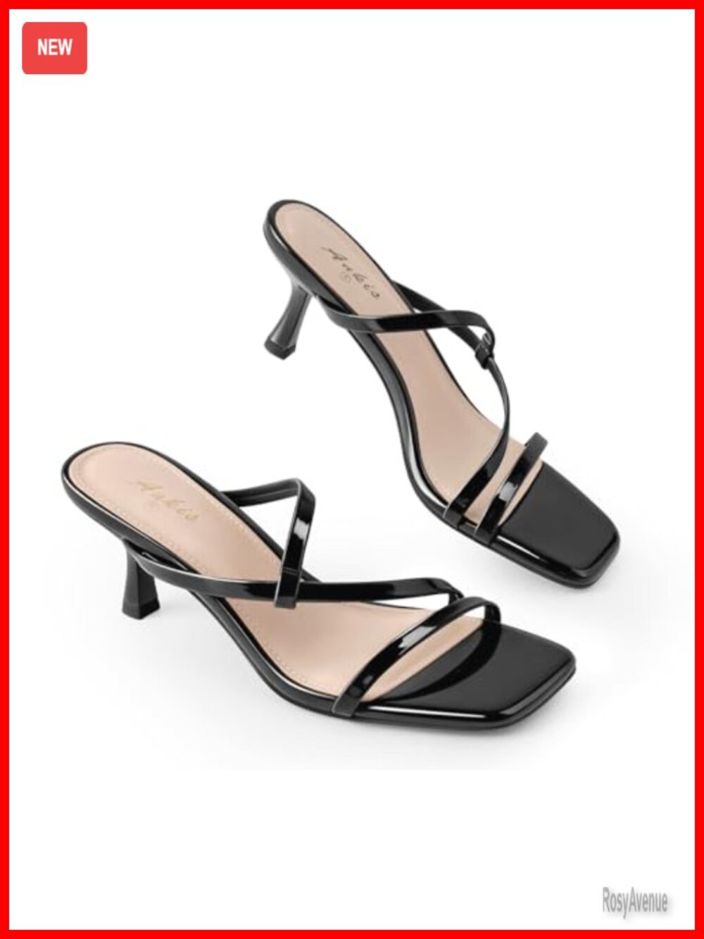 2.25in Kitten Heel Square Toe Strappy Heeled Sandals Slip On Slides Mules for